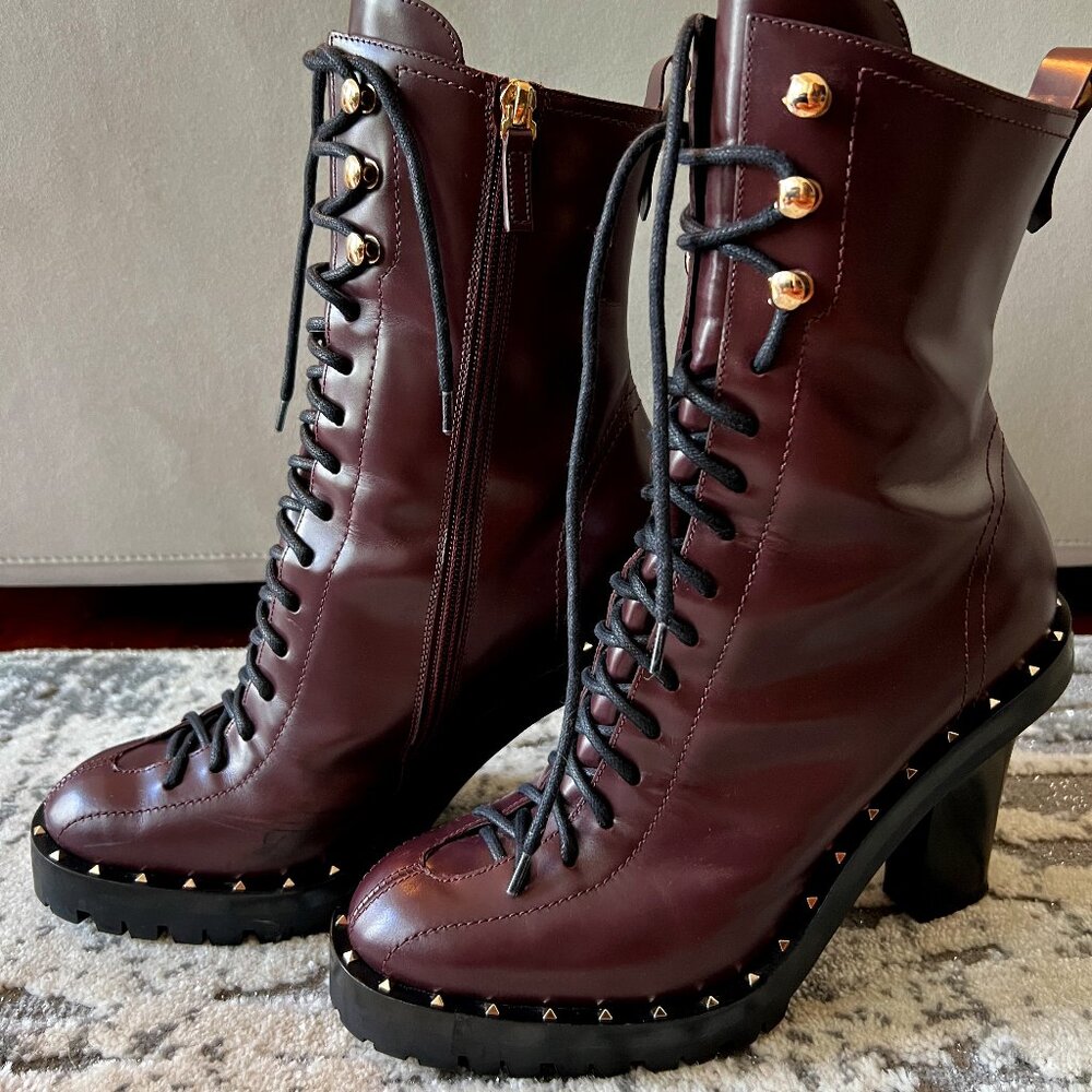 Valentino Burgundy Rock Stud Soul Boots